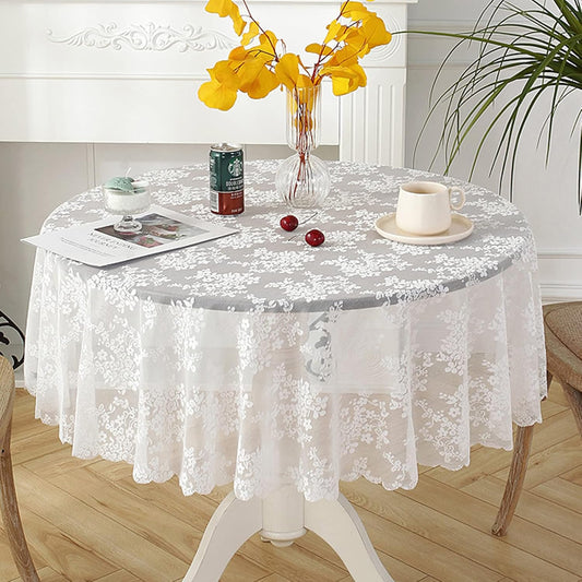 Jeloris Round Lace Tablecloth with Elegant Scalloped Bottom for Any Special Event Such as Wedding, Birthday Party, Baby Shower, Anniversary (60 inch, Style 1)