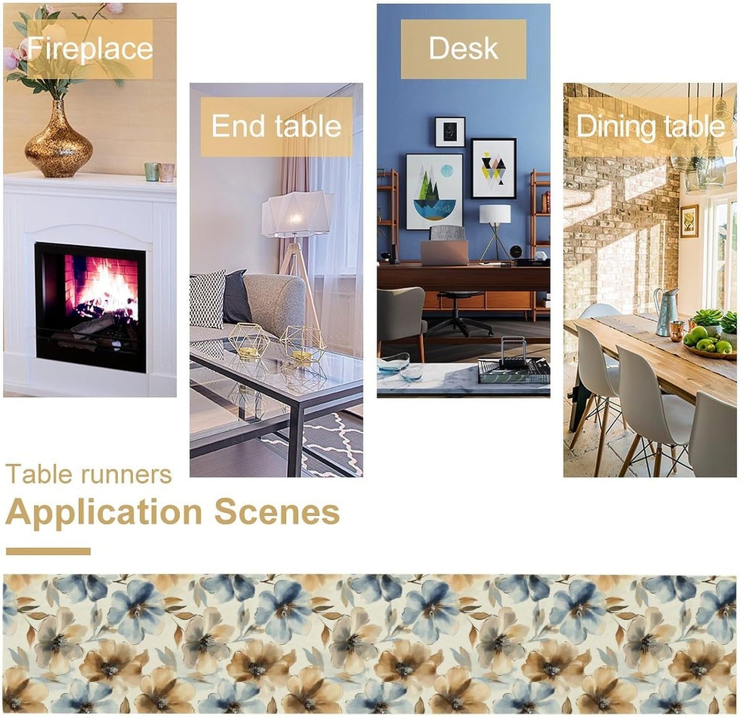 Poppy Floral Table Runner, Watercolor Brown Blue Flowers Blossom Summer Nature Table Runner for Kitchen Dinning Table Runner Decor Home Wedding Party Holiday, 13x60 Inch