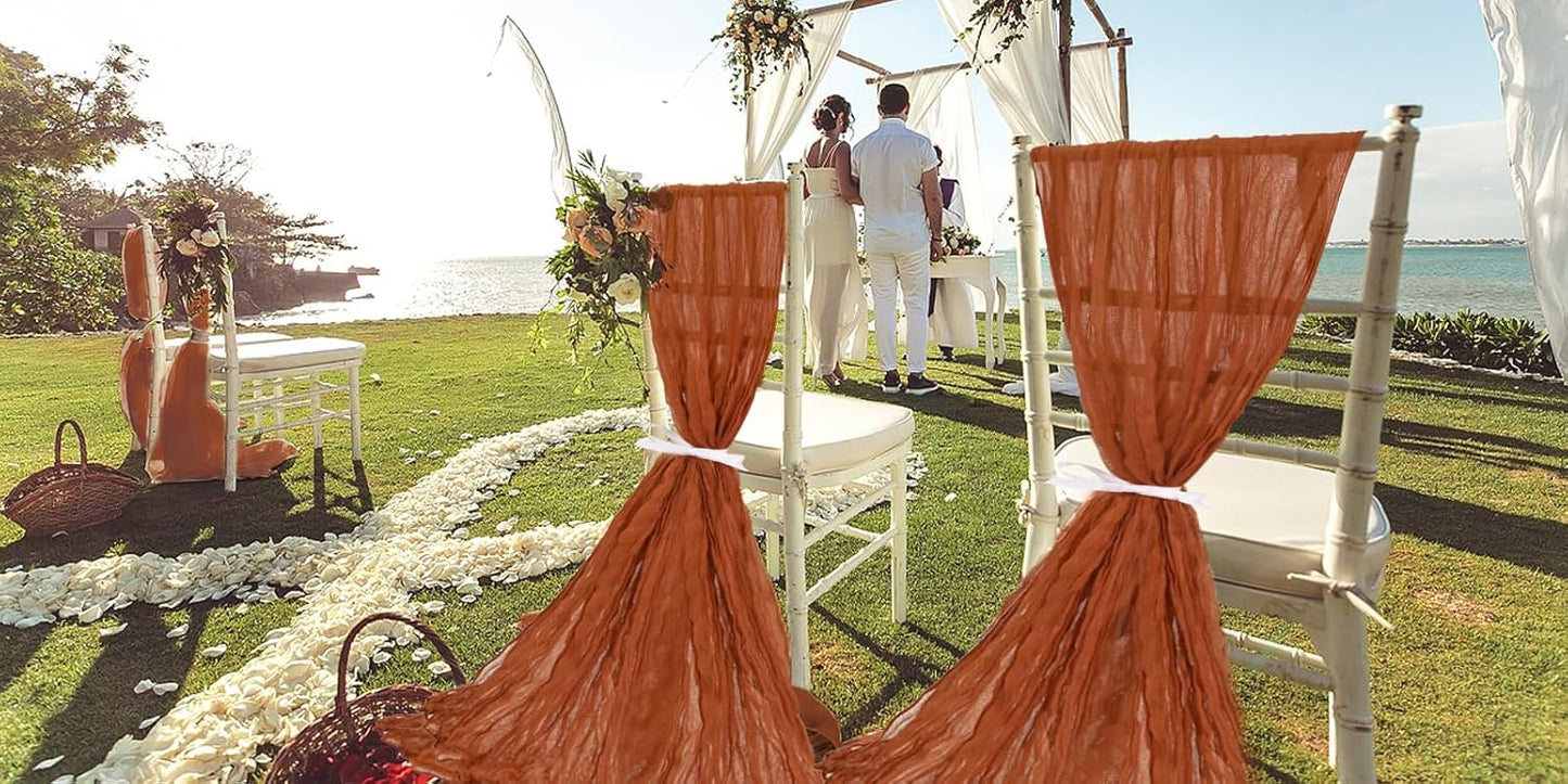 50 PCS Cheesecloth Chair Sashes, Bows Designed ChairSashes, 15.7x108 inch Chair Sashes for Aisle Decorations Universal Chairs Cover Decoration for Wedding Reception Party Banquet (Terracotta)