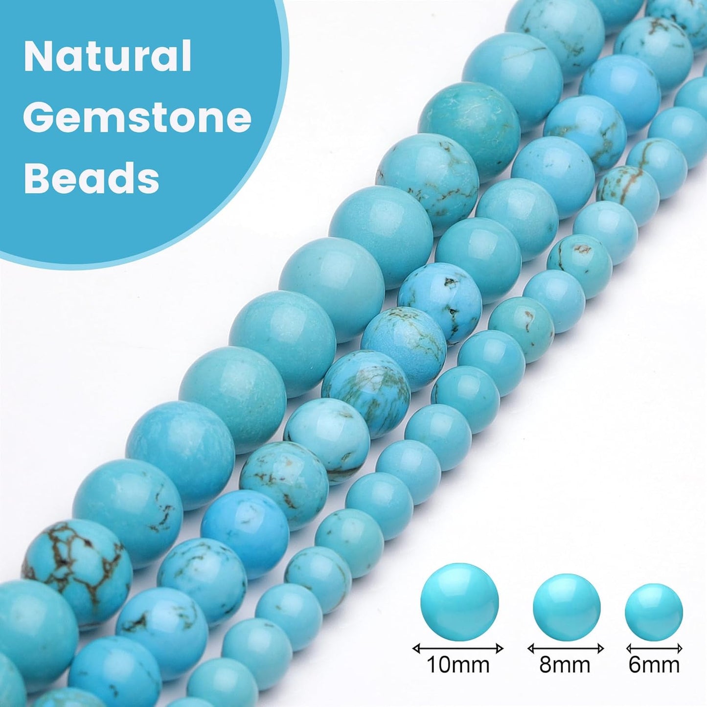 6mm Natural Stone Beads for Jewelry Making,Blue Turquoise Polished Smooth Round Gemstone Beads for Bracelet Necklace 15 Inch