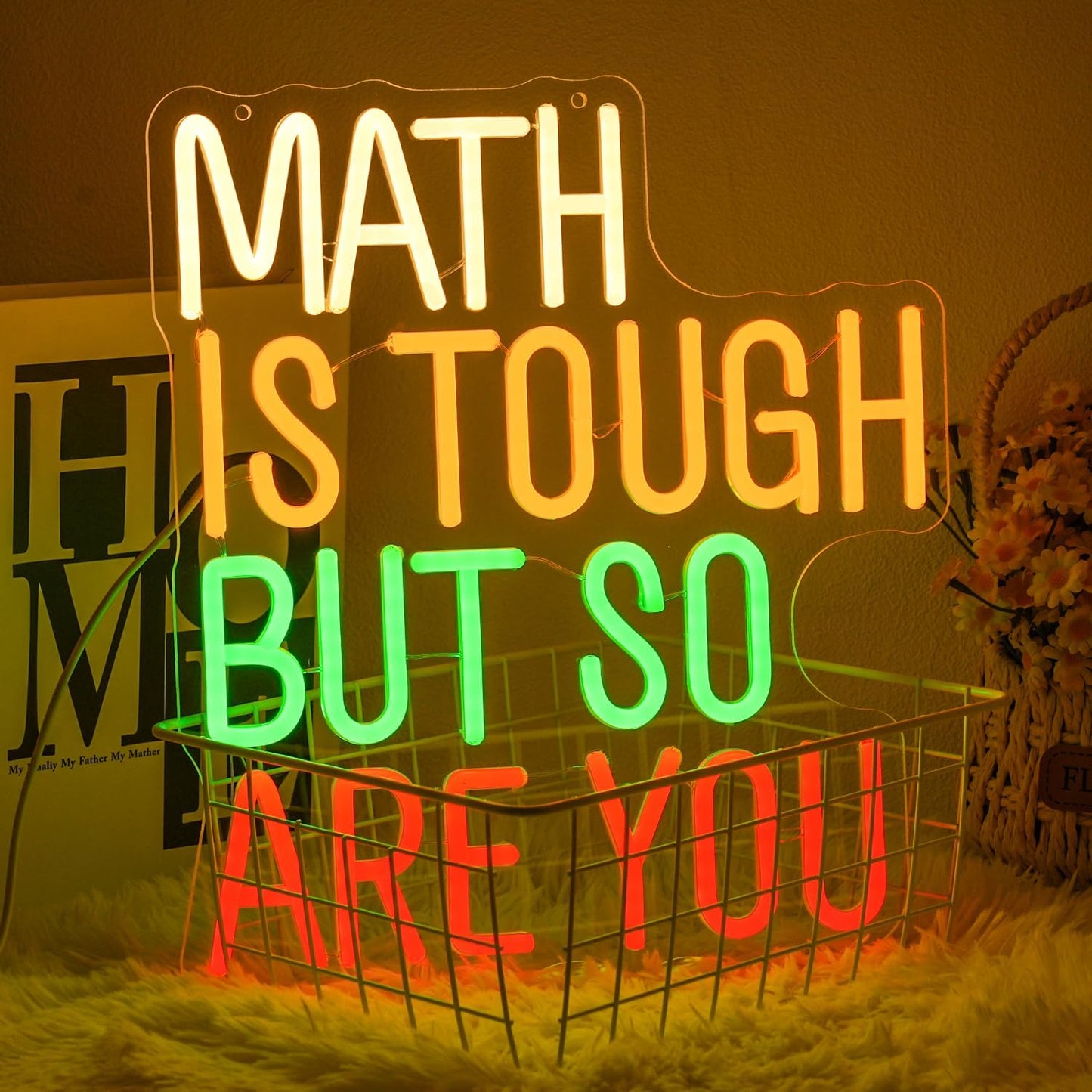 Math Is Tough But So Are You Neon Sign for Classroom, Inspirational Colorful Math Neon Light Dimmable Student LED Light up Signs for Classroom, Kid Room, Office, Library Decoration