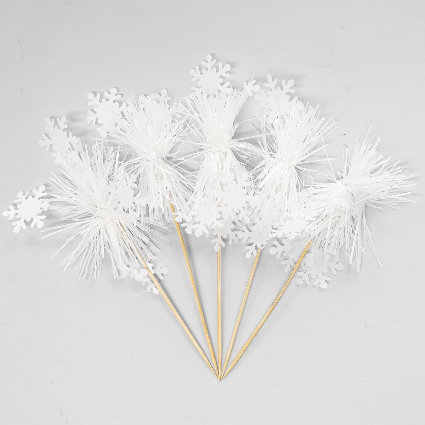 Gyufise 20Pcs Foil Firework Cupcake Toppers Sparkle Tinsel Cake Toppers Tinsel Drink Cake Decoration Cocktail Picks for Birthday Wedding Graduation Party Supplies White