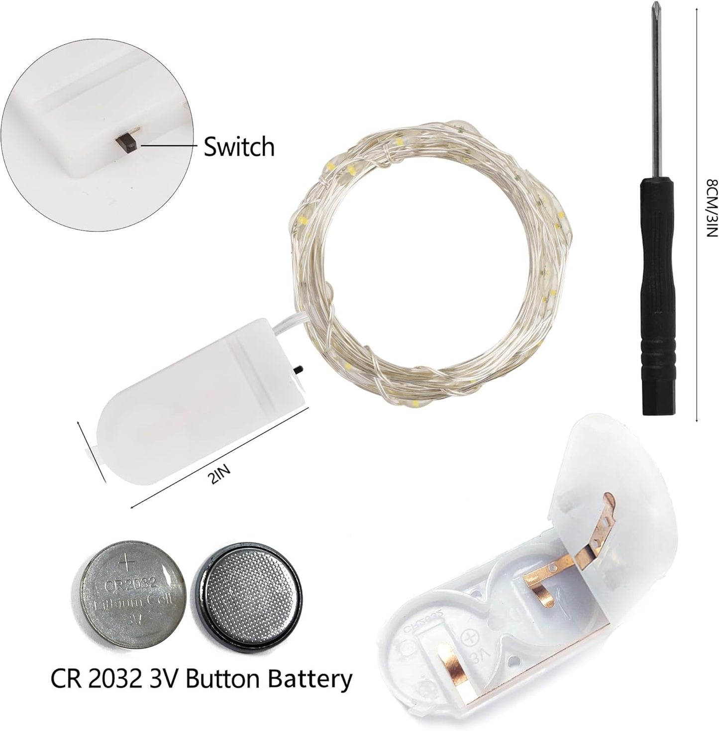 WATERGLIDE 12 Pack Fairy Lights Battery Operated (Included), 7 ft 20 LED Mini String Lights, Waterproof Silver Wire Firefly Starry Light for DIY Wedding Christmas Party Decor, 6 Warm White & 6 White