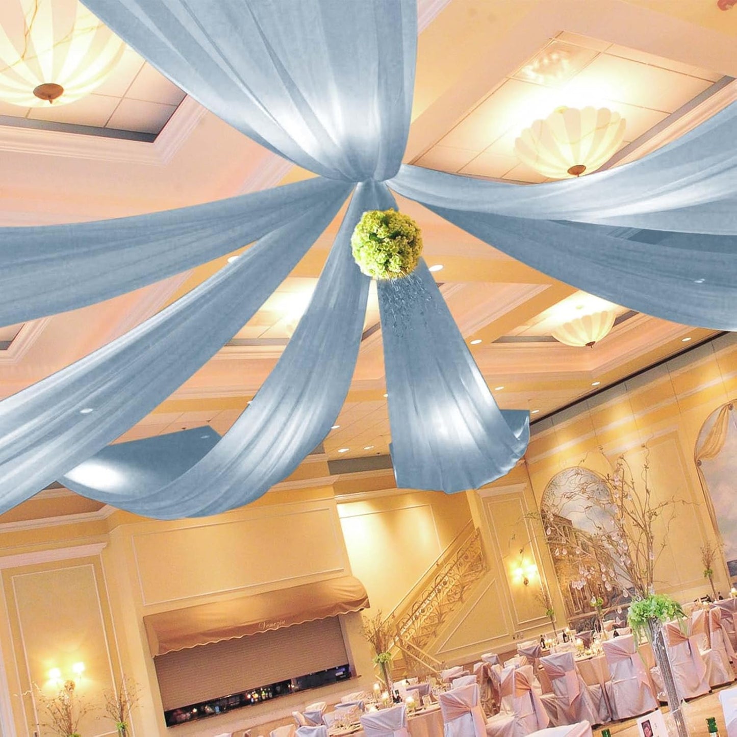 6 Panels Dusty Blue Ceiling Drapes for Wedding 5ftx15ft Ceiling Drapes Wedding Arch Draping Fabric Cheesecloth Sheer Curtain Romantic Ceiling Decorations for Weddings Party Banquet Ceremony Stage