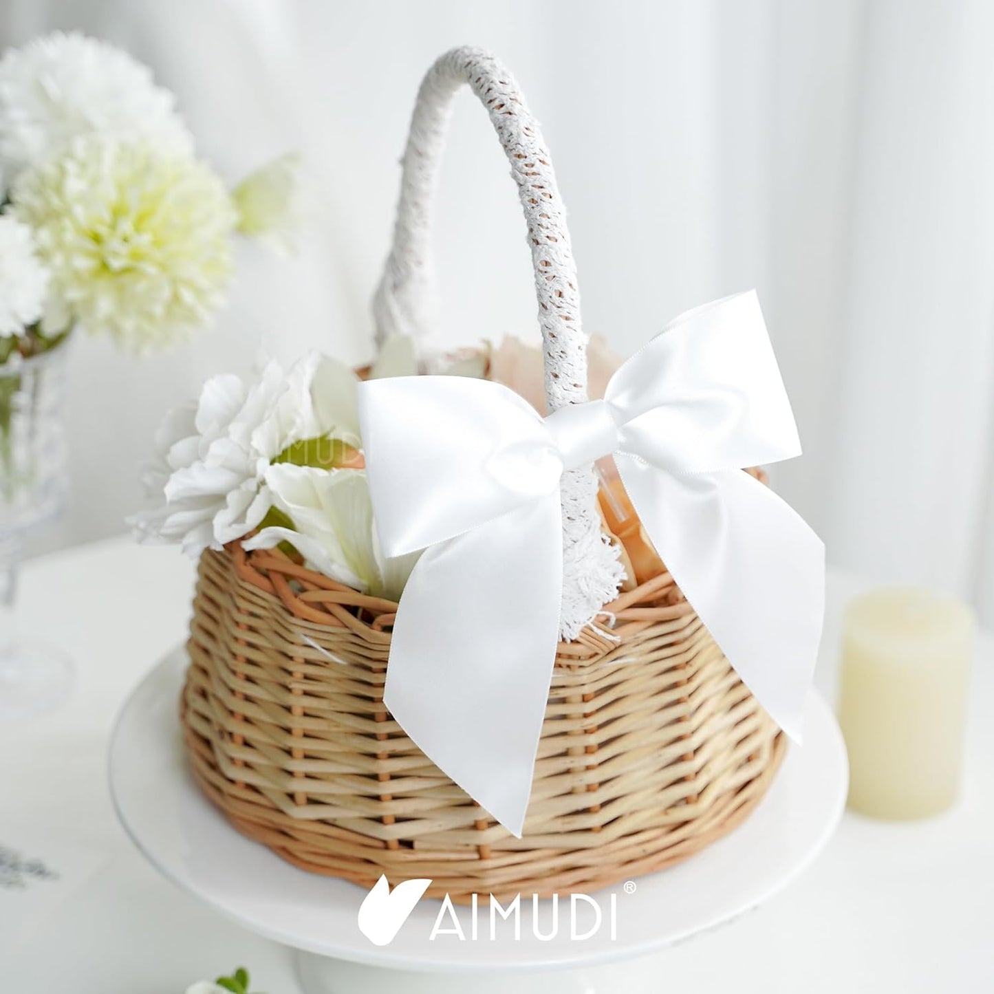 AIMUDI White Satin Bows 5.5" Bows for Gift Wrapping Satin Twist Tie Bows Premade Ribbon Bows for Treat Bags Invitations Baskets Crafts Wreaths Wedding Birthday Baby Shower Party Decorations, 24 PCs