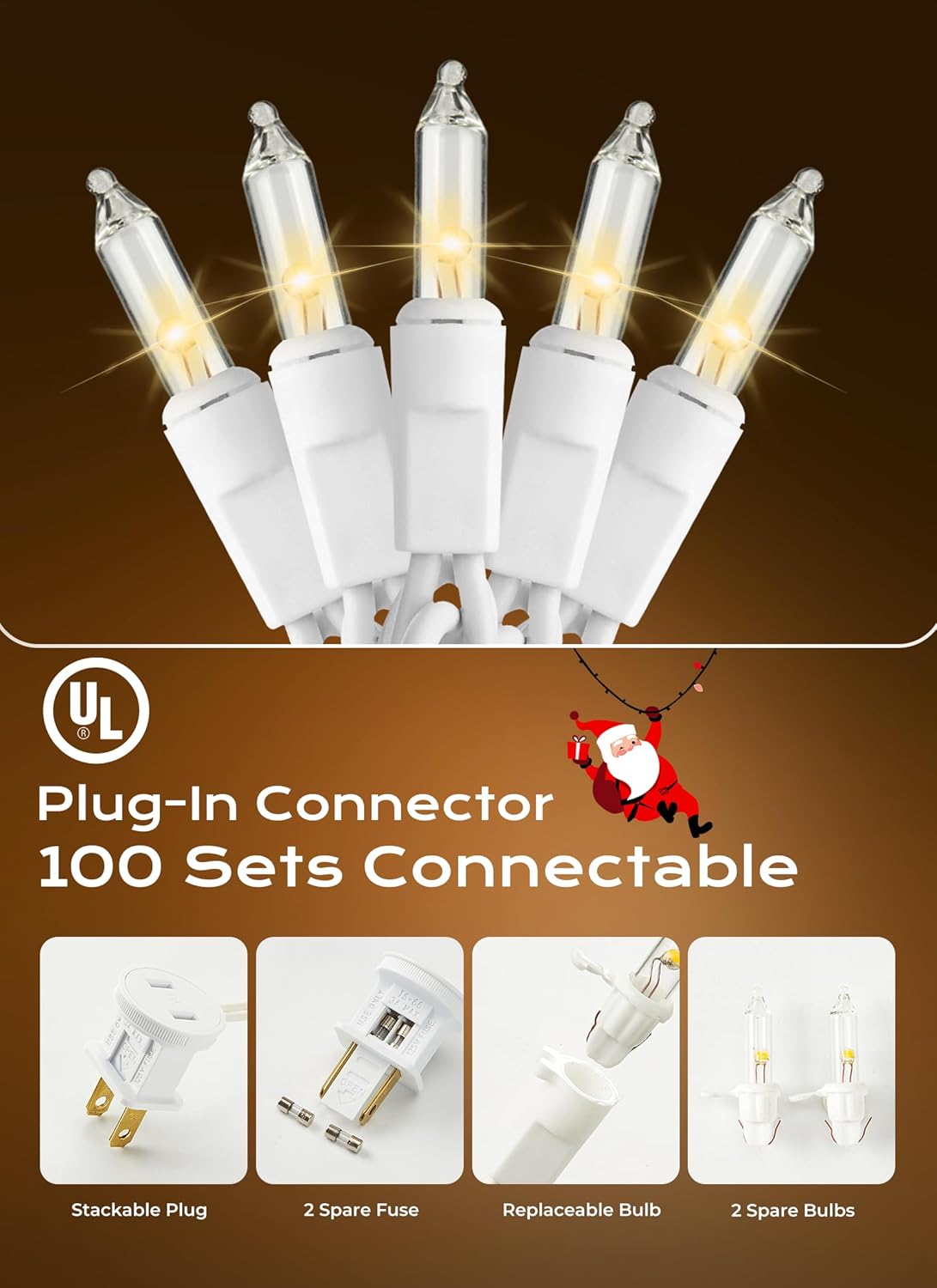 Minetom LED Clear Christmas String Lights, 50 Count 16 Feet LED Christmas Lights Bulb, Christmas Decorations Indoor, Christma Tree Lights for Indoor Outdoor Xmas Wedding Party Festival