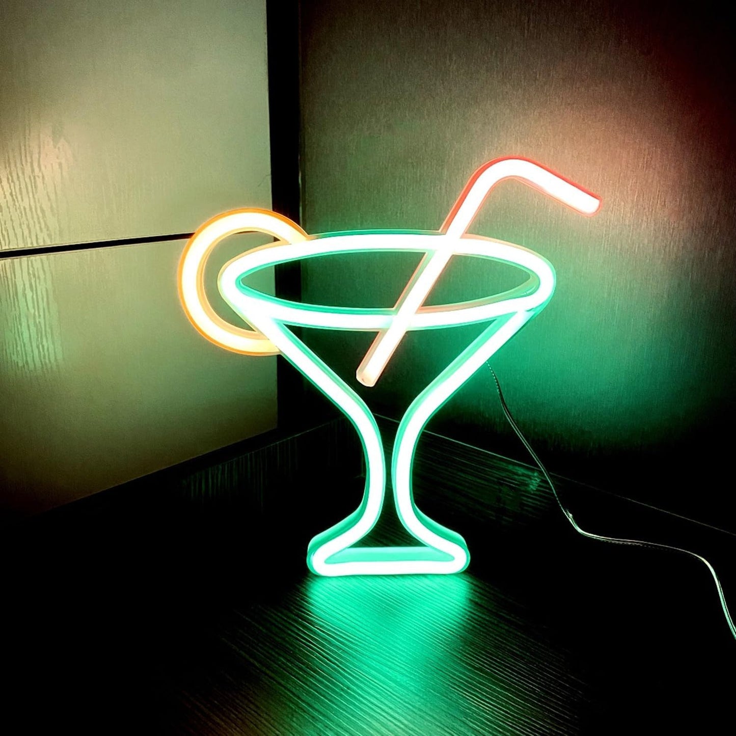 Led Green Cocktails Neon Sign,Wine Glass Neon Light Battery and USB Dual Powered Bar Neon Night Light Signs for Wall Decor,Cocktails Night Lamp for Bar, Club,Bar Cart Acessories Decor