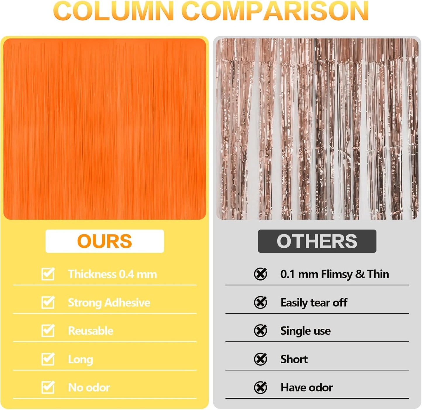 CANREVEL 2 Pack 3.3x6.6 Feet Orange Foil Fringe Backdrop Curtains, Tinsel Streamers for Basketball Theme Birthday Party, Graduation, Halloween, Fall Party Decorations