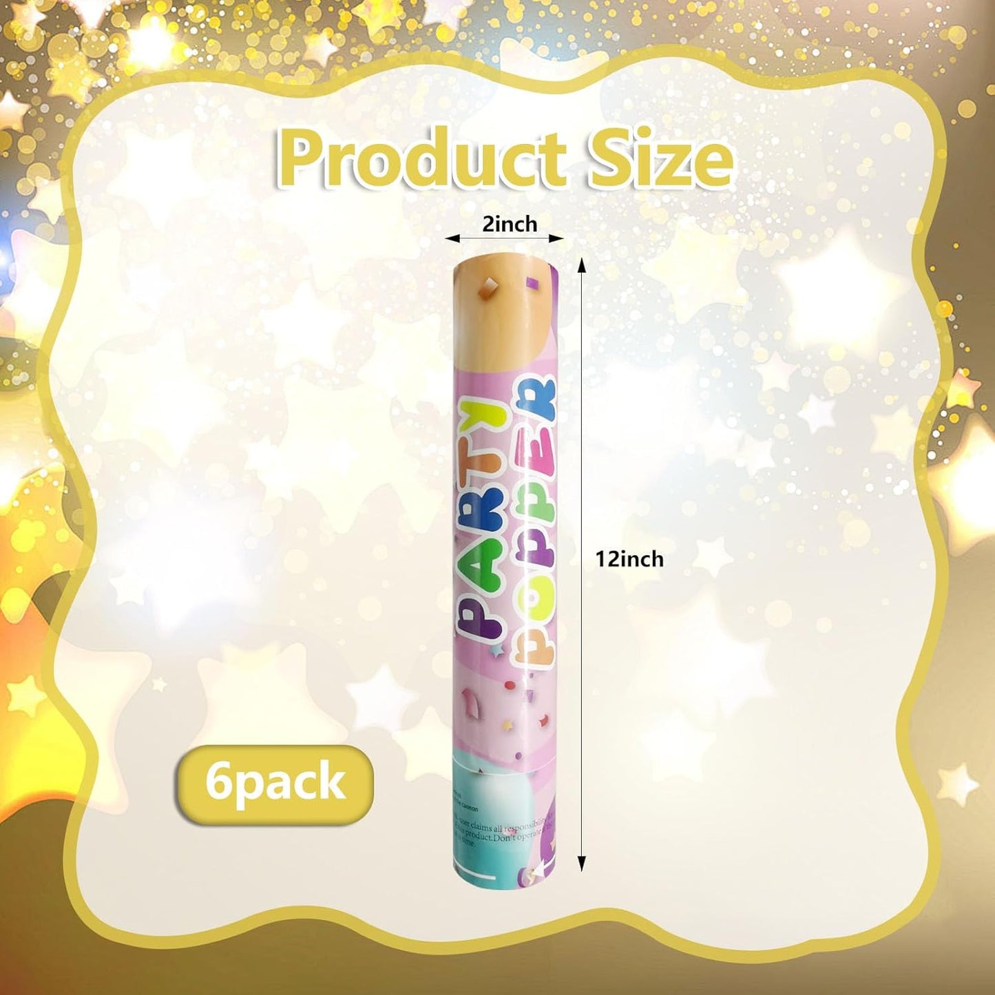 6 Pack Gold Silver Star Confetti Poppers, 12 Inch Confetti Cannon Party Poppers Shooters for Birthday, Wedding, Graduation, Anniversary, Parties, Christmas, New Year's Eve