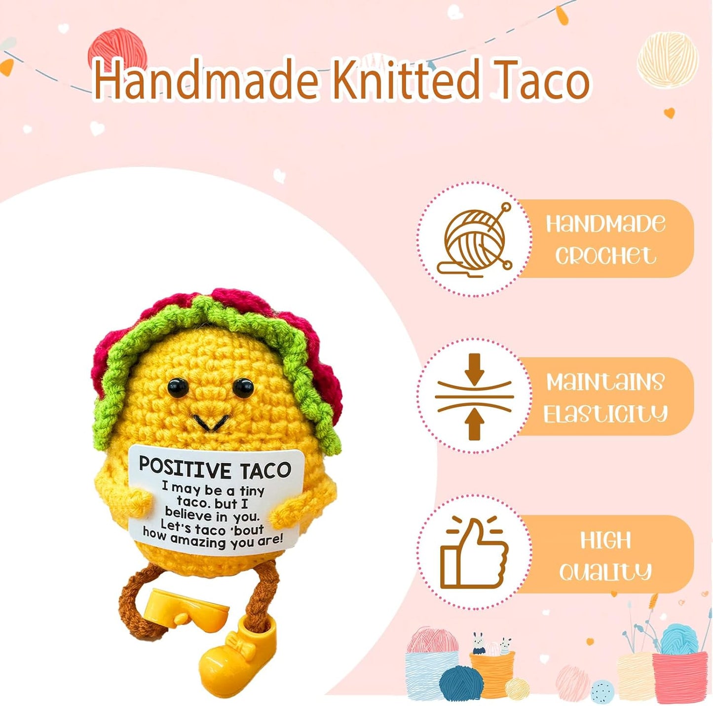 Crochet Emotional Support Taco-Handmade Mental Health Gifts for Friends,Family-Uplifting Gifts for Grandpa,Grandma Mom,Dad,Teens