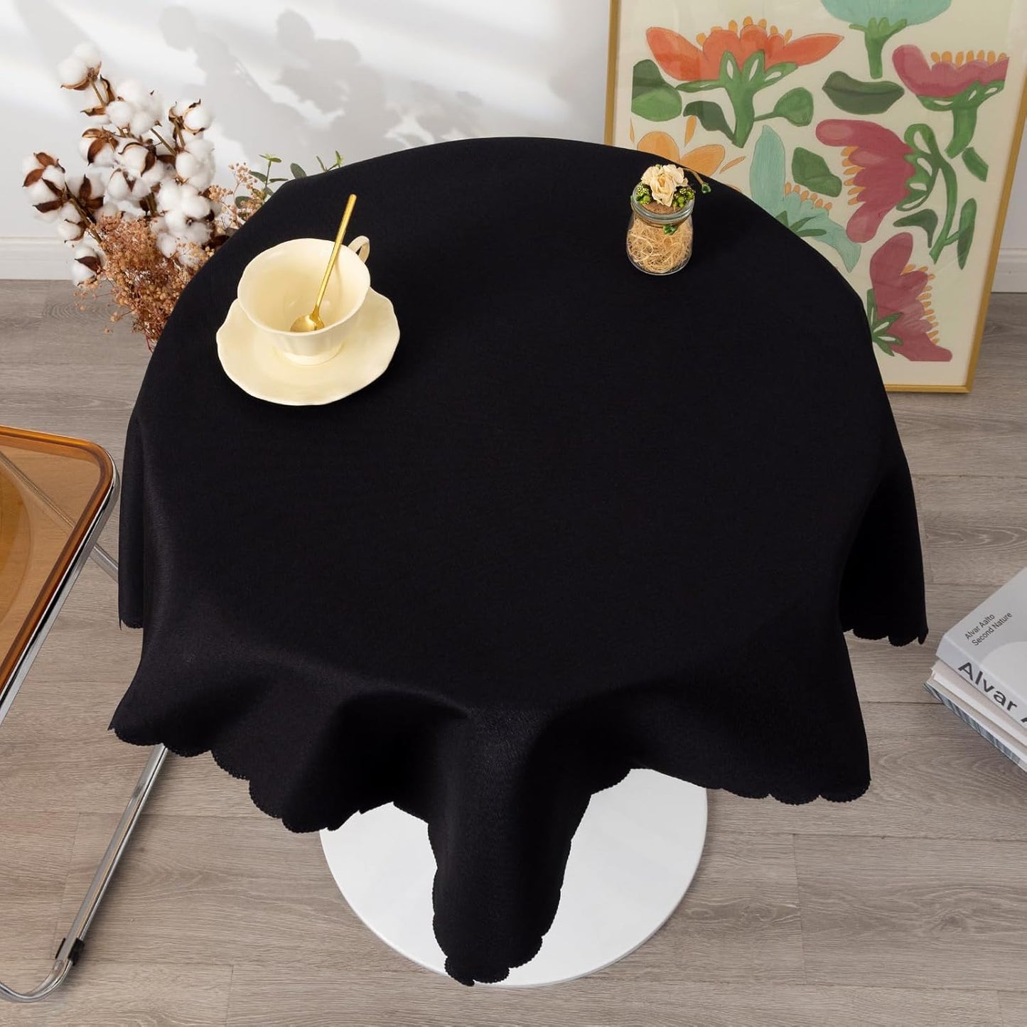 Small Square Black Tablecloth 36 x 36 Inch Polyester Fabric Washable Table Cover Decorative Wrinkle Resistant Solid Color Table Cloth for Kitchen Dinning Party Wedding Camping