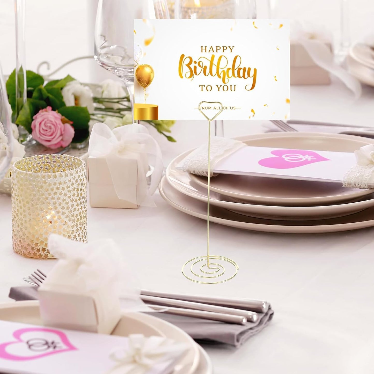 MAQUITA 36pcs Place Card Holder, Table Number Holders, Table Card Holders, Table Number Stands, Wire Table Picture Photo Holder with Heart Shaped Menu Memo Clips for Wedding Favors