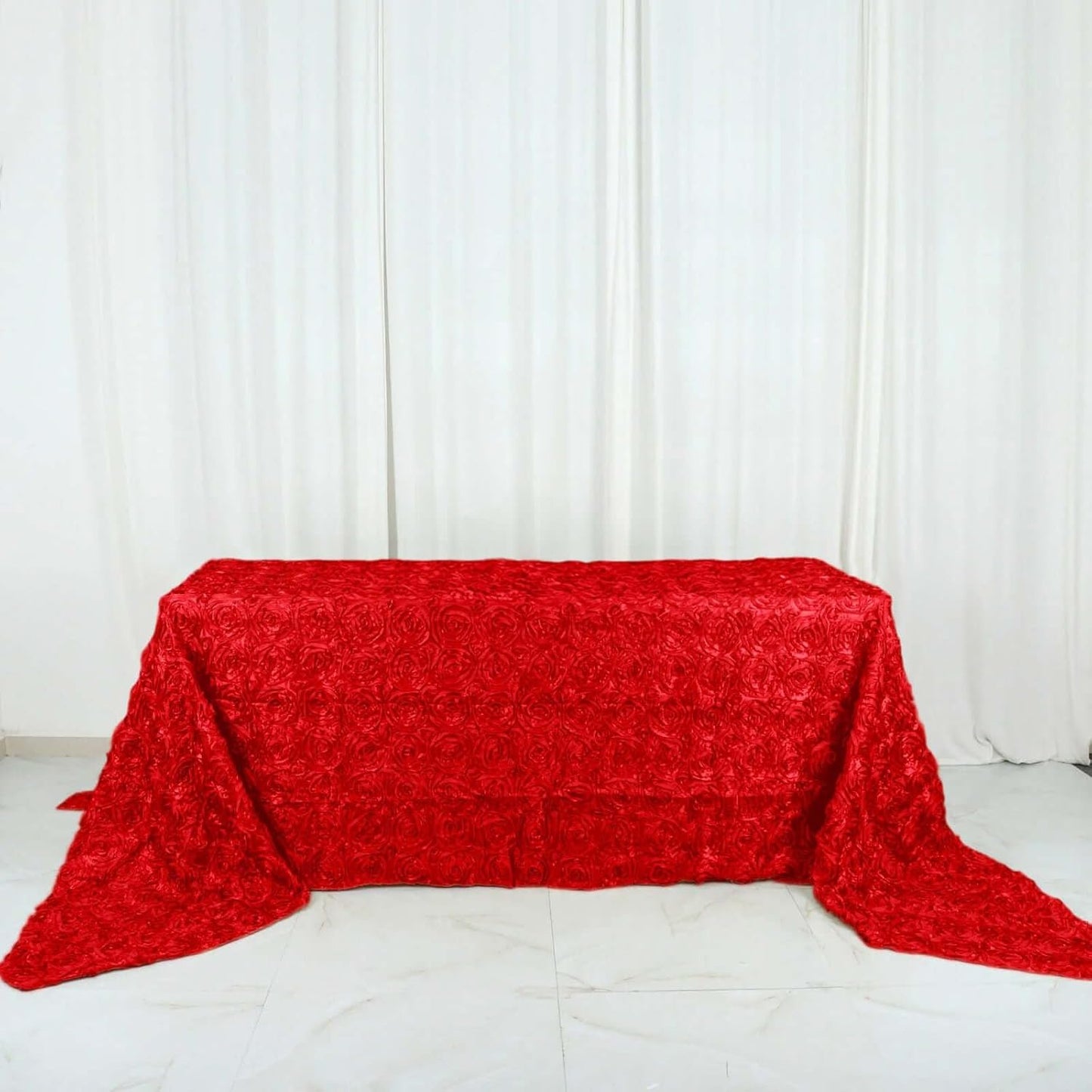 Efavormart 90"x156" Wholesale Rectangle Table Cover RED Grandiose Rosette 3D Satin Tablecloth for Wedding Party Event Decoration