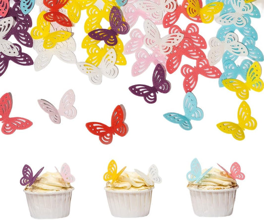 Edible Flowers Edible leaves &Edible butterflies Wafer Paper Cake Cupcake Toppers for Decorating Rice Paper Flower Food Decorations for Baking Girl Birthday Party Mix Size Color (Mix butterflies 60)
