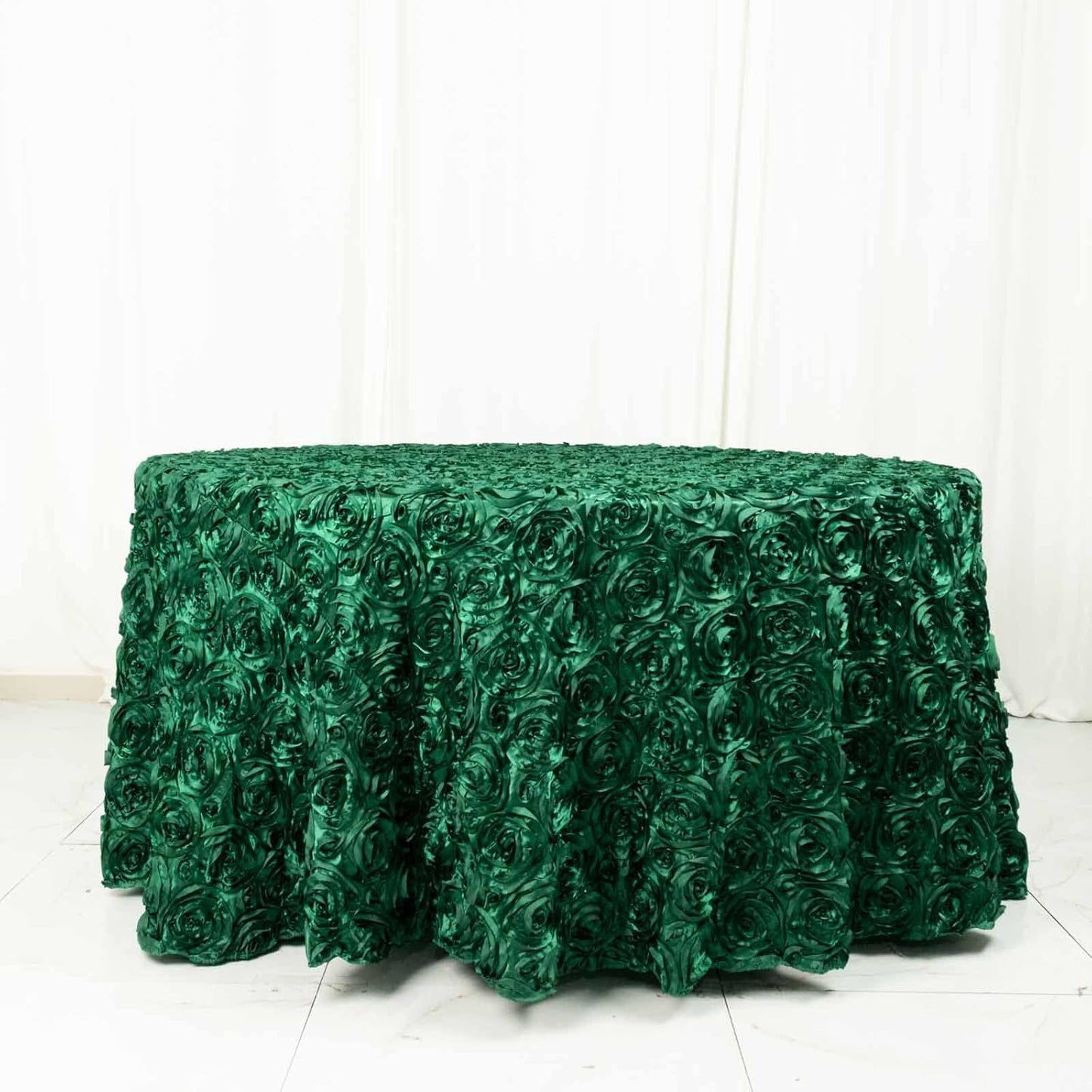Efavormart 120" Hunter Emerald Green Grandiose 3D Rosette Satin Round Tablecloth for Wedding Party Event Decoration