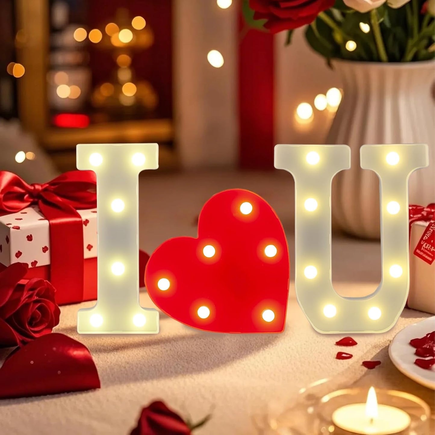 LED Marquee Letter, Light Up Letters, Decorative Led Numbers Lights, Battery Powered Light Letters I Love U Sign Lights for Wedding Proposal Decor-Warm White