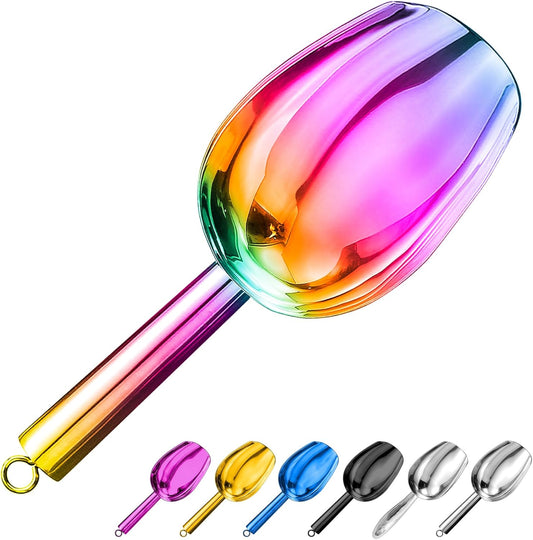 Metal Ice Scoop 3 Oz, Small Stainless Steel Ice scooper for Ice Maker Ice Bucket Kitchen Freezer Bar Party Wedding, Multipurpose for Coffee Bean,Flour Scoop,Dog Food Scoop (3 OZ-Rainbow)