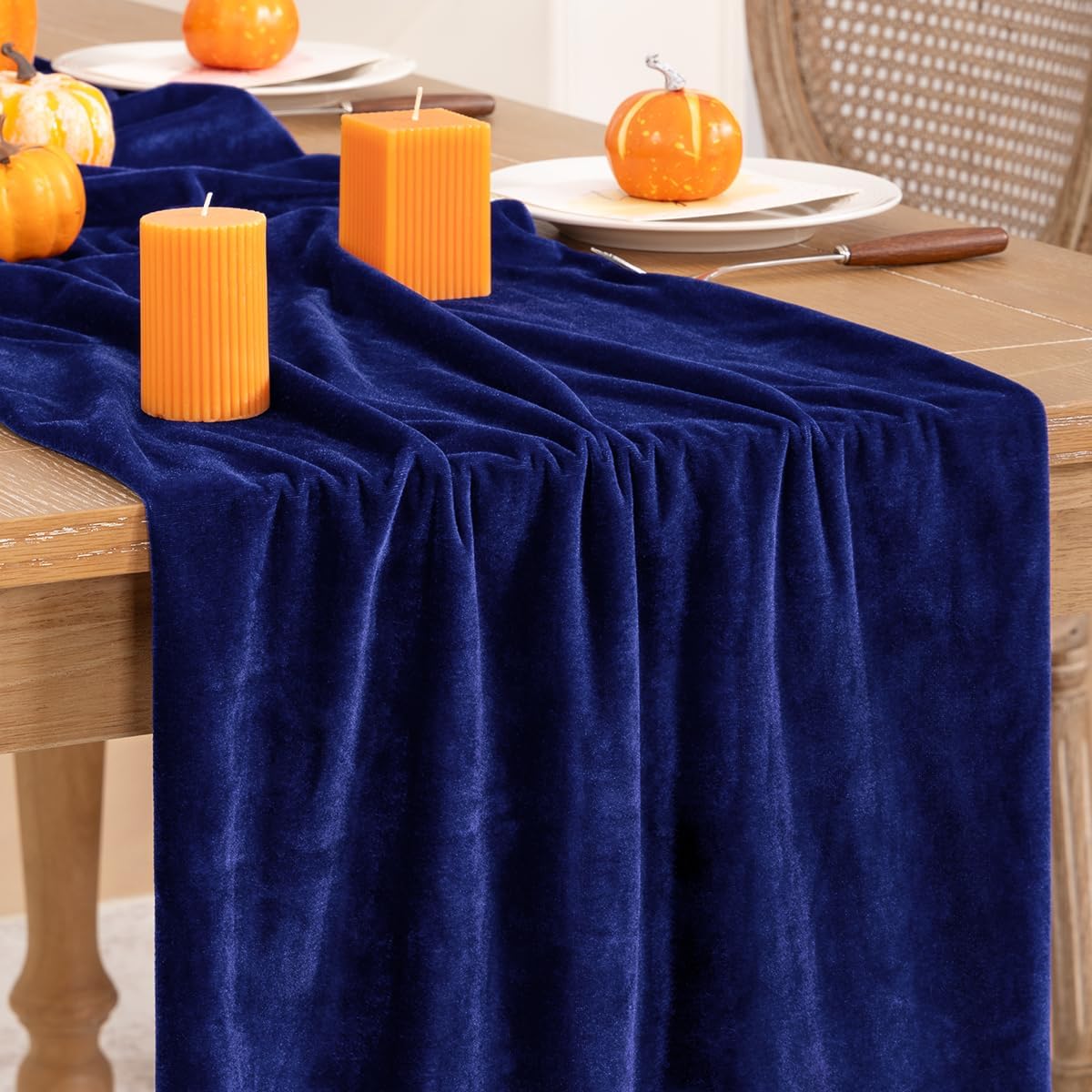 Royal Blue Velvet Table Runner Fall Thanksgiving Table Runner 20 x 120 Inch Luxurious Elegant Velvet Fabric Friendsgiving Table Decorations for Christmas Dinner Wedding Bridal Baby Shower