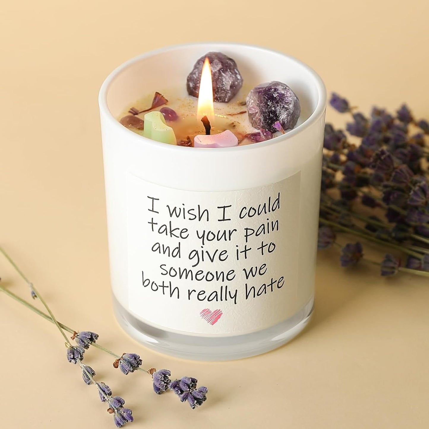 Get Well Candle with Healing Crystals - Get Well Gifts for Women After Surgery, Humor Surgery Recovery Gifts for Women, Get Well Soon Gifts, Lavender Scented Candle, 10 oz, White