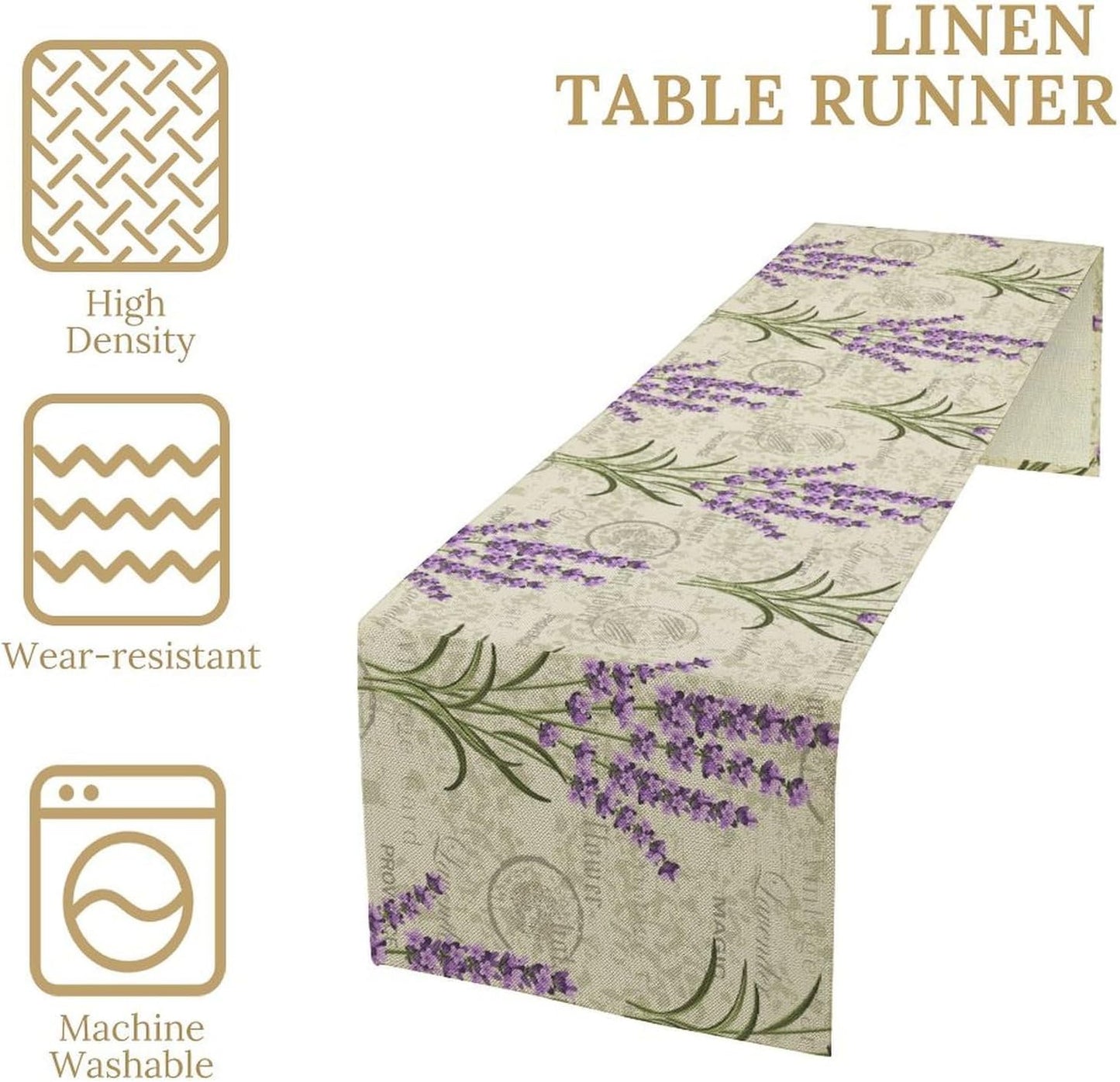 Floral Lavender Table Runner,Vintage Rustic Country Romantic Purple Flower Pattern Print Burlap for Hotel Indoors Outdoor Dining Room Kitchen Home Decor, 13x70in