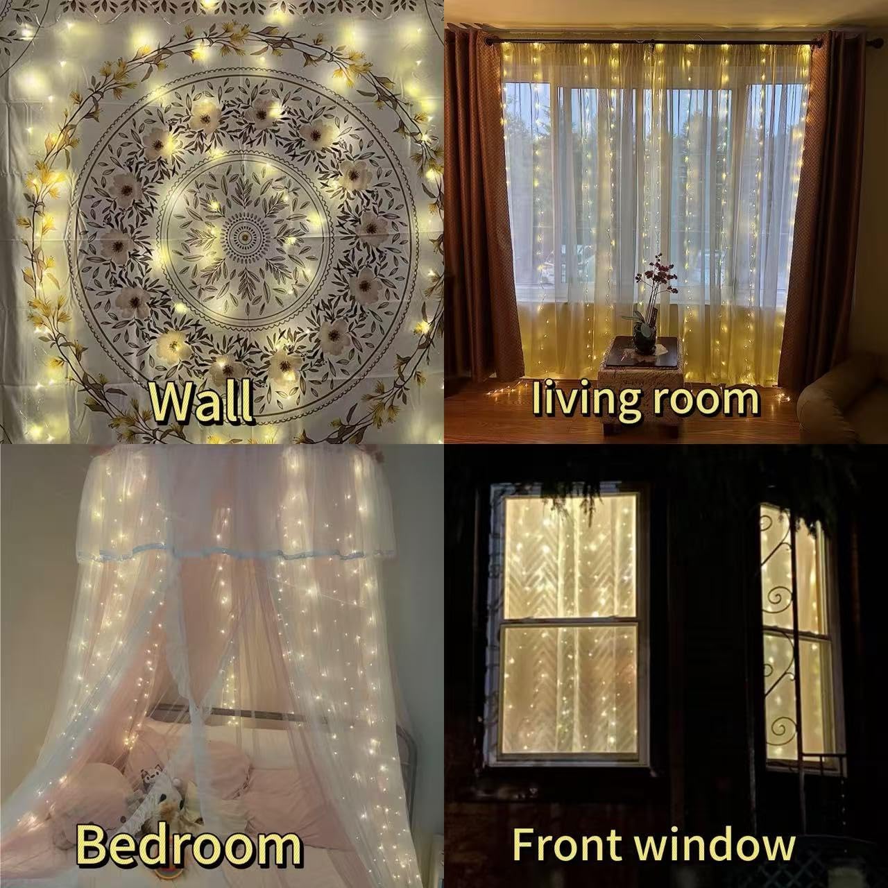300LED Fairy Curtain Lights, 9.8x9.8Ft Warm White USB Plug in 8 Modes & Timer Christmas String Hanging Lights with Remote for Bedroom Indoor Outdoor Weddings Party Wall Decorations(Warm White)