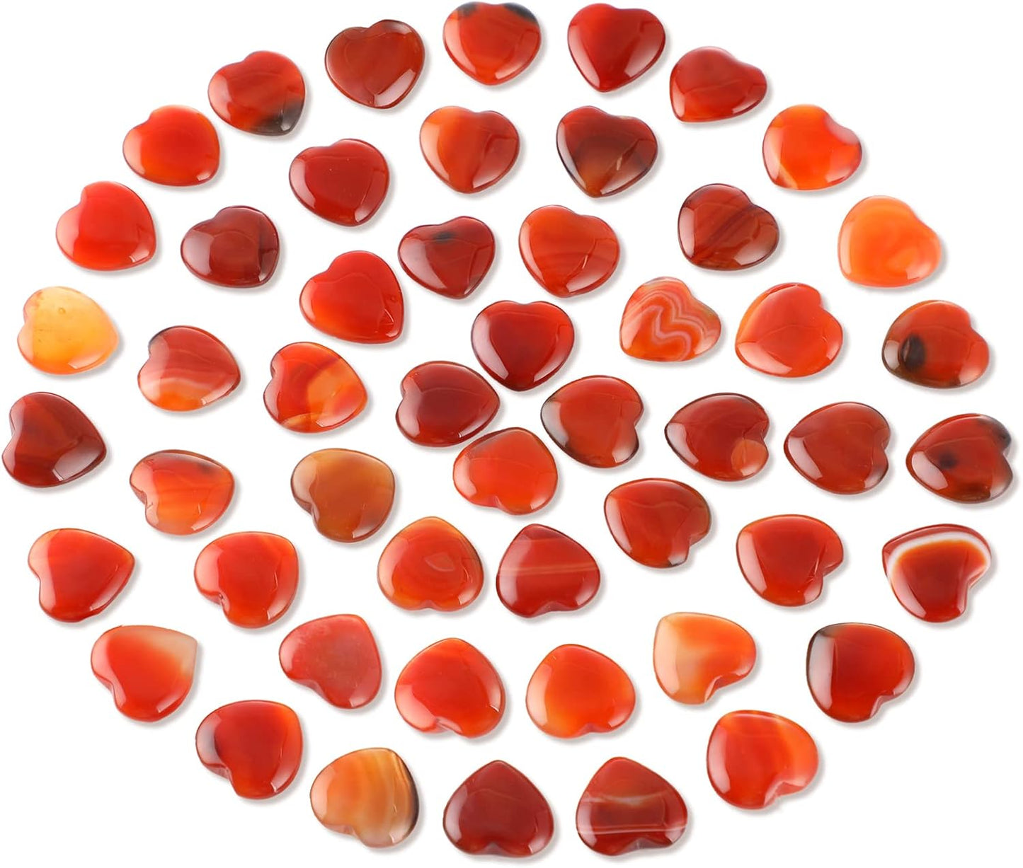 Gerrii 50 Pcs Heart Healing Stone Bulk Quartz Heart Inspirational Stones Gift for Women Love Pocket Polished Natural Energy Balancing Meditation 0.8 Inch(Red Carnelian Agate)