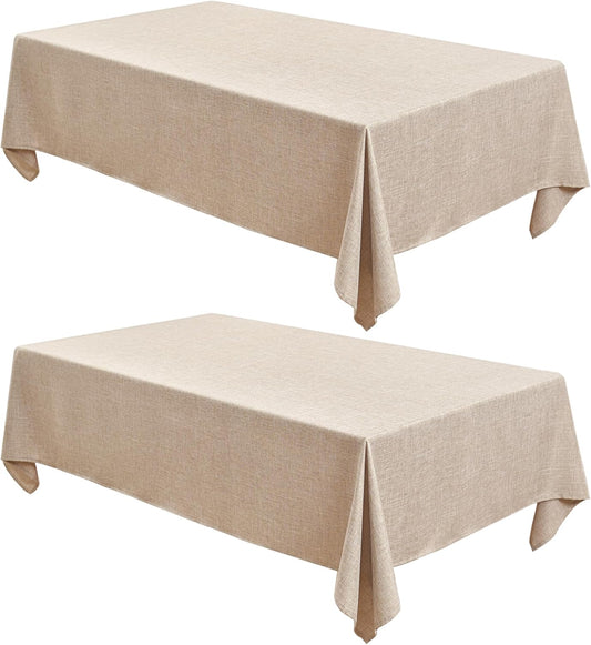 Fitable Linen Textured Beige Tablecloths 2 Pack, Faux Burlap Fabric Rectangle Table Clothes for 8 Foot Tables, Rustic Table Covers for Kitchen Dining, Vendor Events, Party, Farmhouse (54 x 120 Inch)