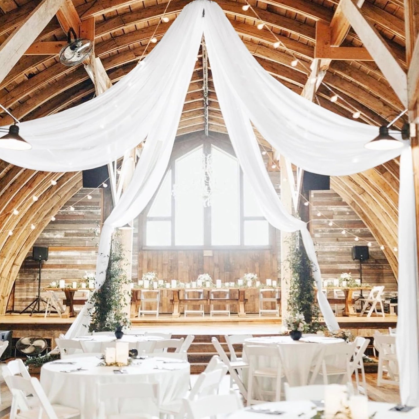 4 Panels White Ceiling Drapes for Wedding 5ftx40ft Chiffon Fabric Arch Draping Curtains Sheer Drapery for Party Ceremony Birthday Baby Shower Reception Stage Ceiling Decorations