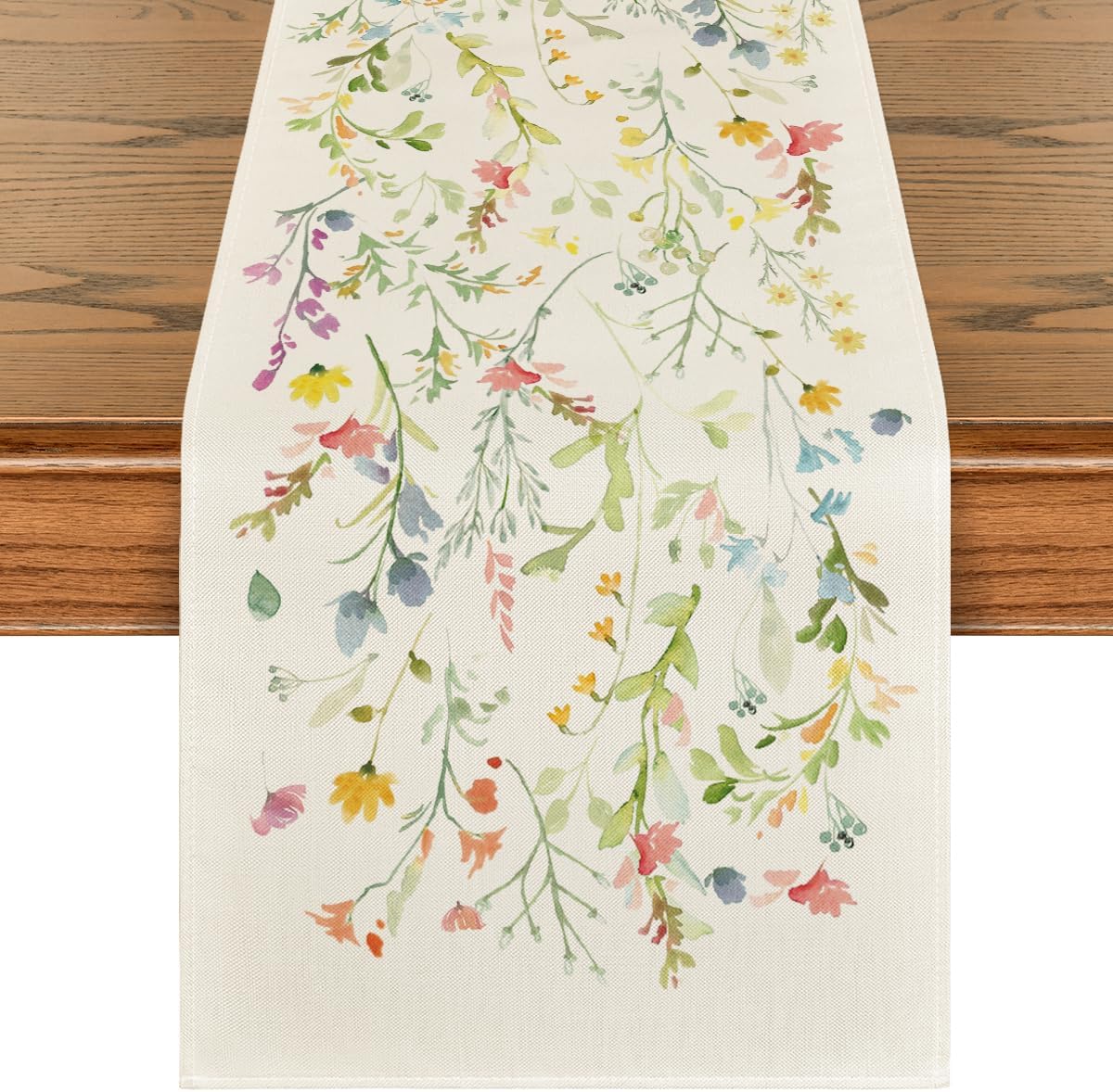 Artoid Mode Wildflowers Bloom Flowers Spring Table Runner, Seasonal Summer Floral Kitchen Dining Table Decoration for Home Party Decor 13x120 Inch