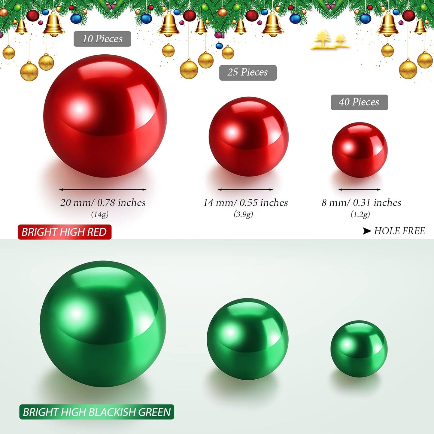 150 Pieces Vase Filler Faux Pearls Vase Makeup Beads No Hole Gloss Bead Mixed Sizes Round Pearl for Home Party Wedding Decor, 8/14/20 mm(Red, Green)