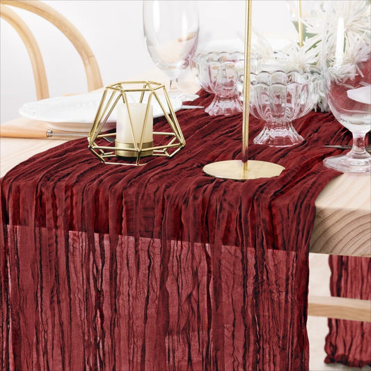 MLMW Christmas Table Runner Cheesecloth Burgundy Boho Cheese Cloth 160 inch Gauze Rustic Sheer Table Runner 13.3ft for Party Wedding Baby Bridal Shower Birthday
