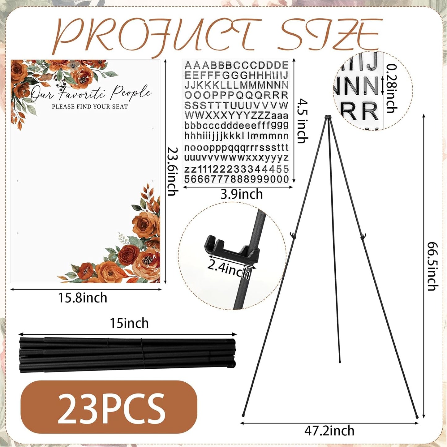 Pinkunn Terracotta Floral Wedding Seating Chart with Easel Display Stand 15.8 x 23.6 Inch Rose Wooden Rustic Seating Chart Board Please Find Your Seat Sign for Baby & Bride Shower Wedding Sign Decor