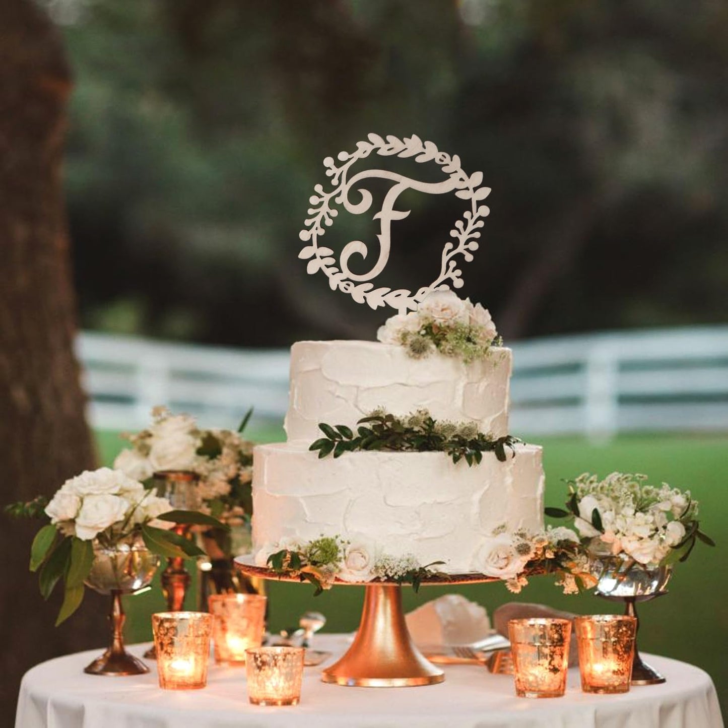 LINGTEER Personalized Inital Letter F Wooden Cake Topper Perfect for Birthday Rustic Wedding Anniversary Party Keepsake Decoration.
