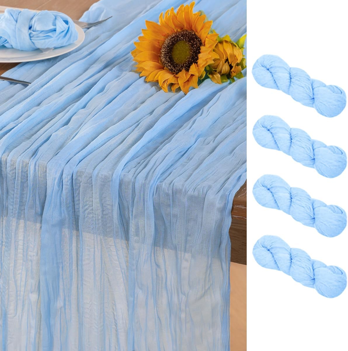 Baby Blue Cheesecloth Table Runner 4 Pack Fall Table Runners Boho Gauze 120 Inches Light Blue Cheese Cloth Fall Table Decorations for Thanksgiving Wedding Bridal Baby Boy Shower Party