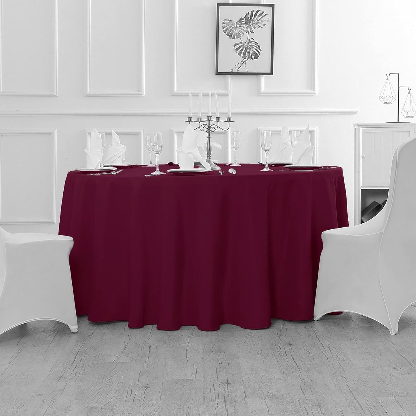 Fokitut 2 Pack Waterproof Round Tablecloth, 108 Inch, Stain Resistant and Wrinkle Polyester Table Cloth, Fabric Table Cover for Kitchen Dining, Wedding, Party, Holiday Dinner-Burgundy