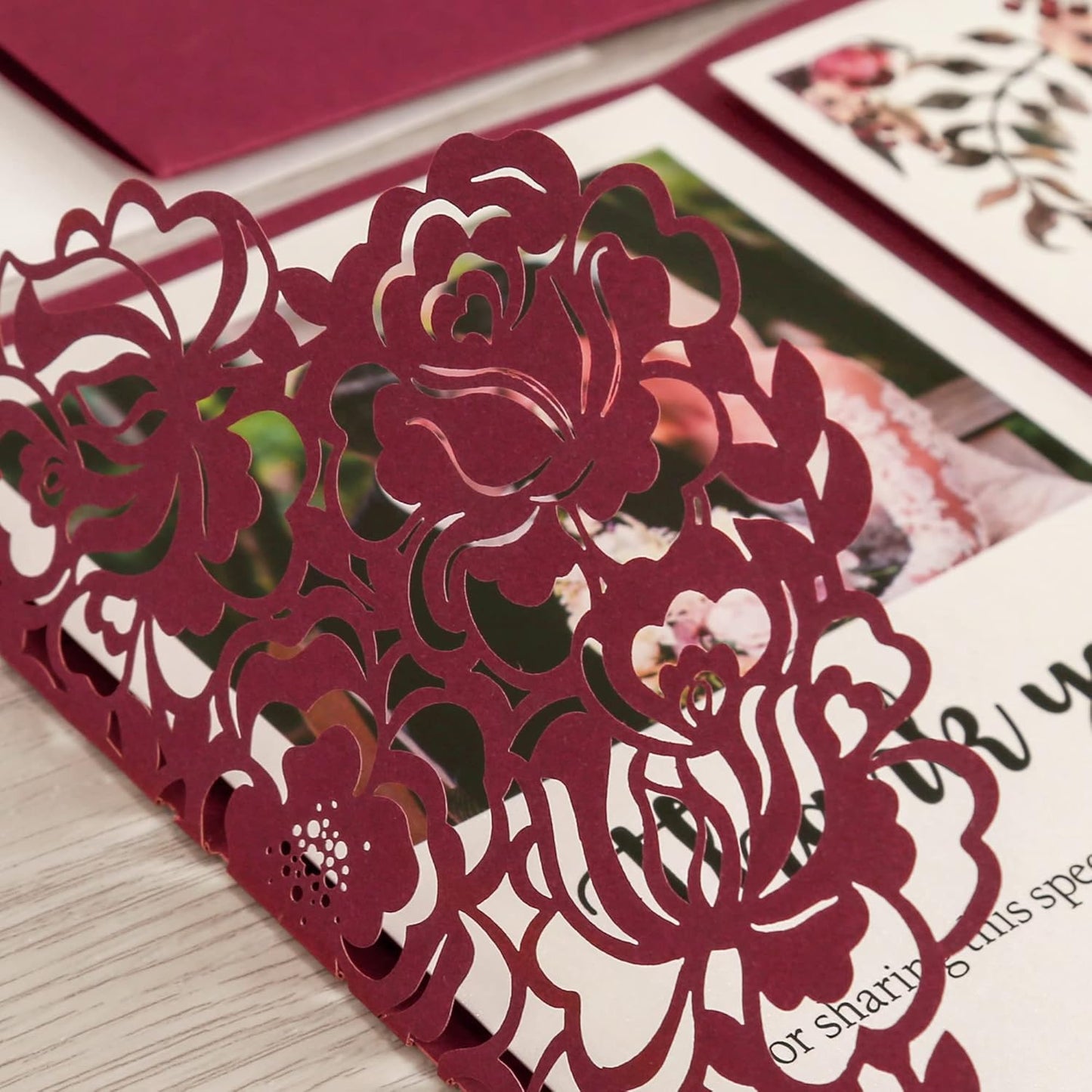 DORIS HOME 50pcs Laser Cut Wedding Invitations with Envelopes Burgundy, 4.7x7.1 Personalized Invitation Cards for Wedding, Anniversary Invitations with Envelopes