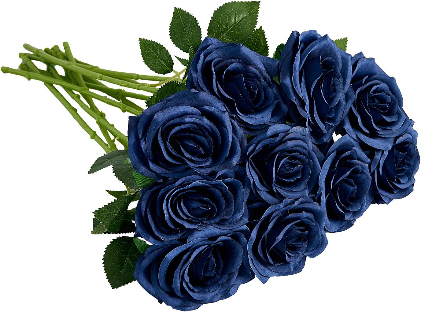 Artificial Rose 10pcs Open Flower Bouquet Navy Blue Faux Rose Stems for Wedding Arrangement, Bridal Bouquet, Centerpiece, Fake Faux Silk Flowers