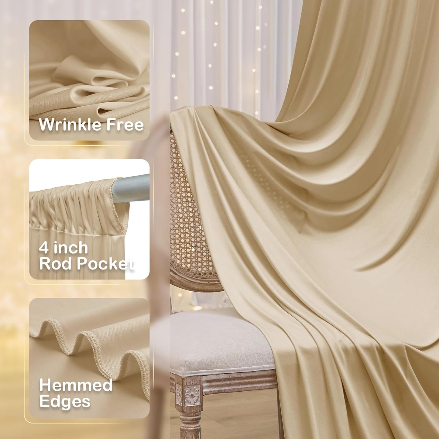 20ftx10ft Beige Backdrop Curtains for Party Background, Wrinkle Free Beige Photo Curtains Backdrop Drapes 4 Panels Back Drop Cloth for Wedding Birthday Photography Baby Shower Decor