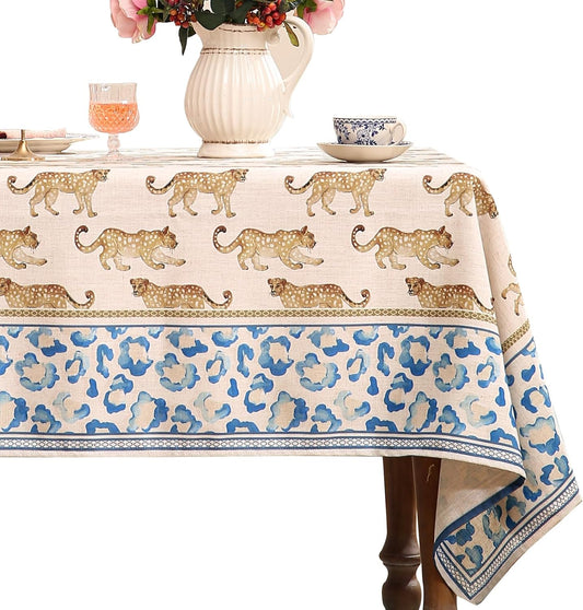 patdrea Designer Linen Small Rectangular Table Cloth,Vintage Leopard Animal Soft Breathable Tablecloth,Fall Dacorative Cover for Kitchen Dining,Christmas,Parties,Holiday,Thanksgiving,55"x71"-from