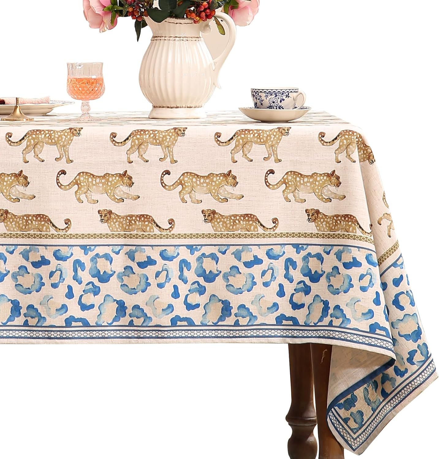 patdrea Designer Leopard Animal Linen Small Table Cloth for Square Table,Vintage Breathable Soft Tablecloth,Dacorative Cover for Kitchen Dining,Holiday,Christmas,Thanksgiving,55"x55"-from