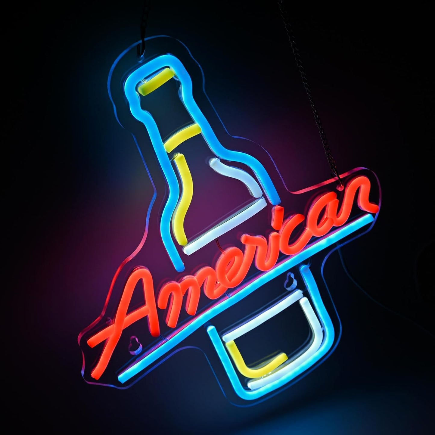 American Beer Neon Sign - Vintage Bottle LED Wall Light, Garage Bar Decor, Man Cave Lighting, Rustic Tavern Sign, USB Powered Neon for Game Room