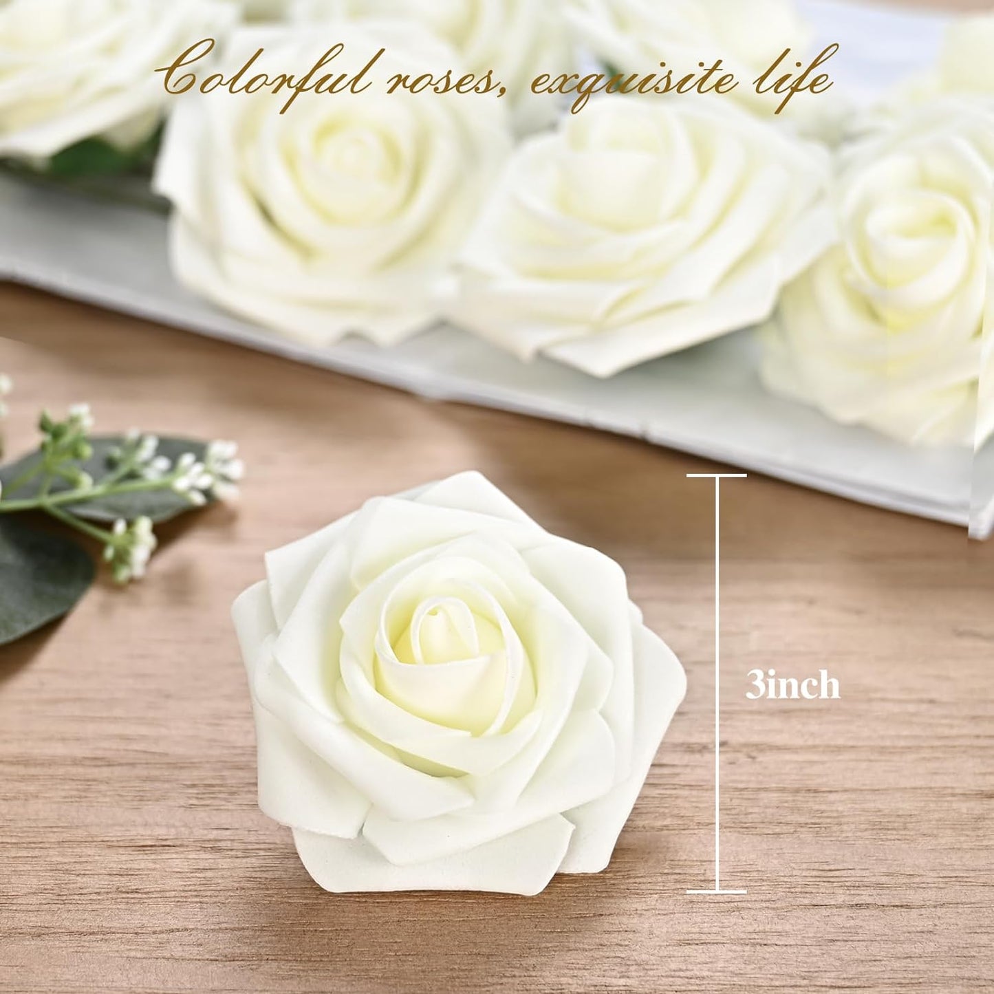 BLEUM CADE 36Pcs Artificial Flowers Fake Roses with Stems, Ivory White Boxed Foam Roses for DIY Bouquets Centerpieces Wedding Party Arrangement Bridal Shower Decor