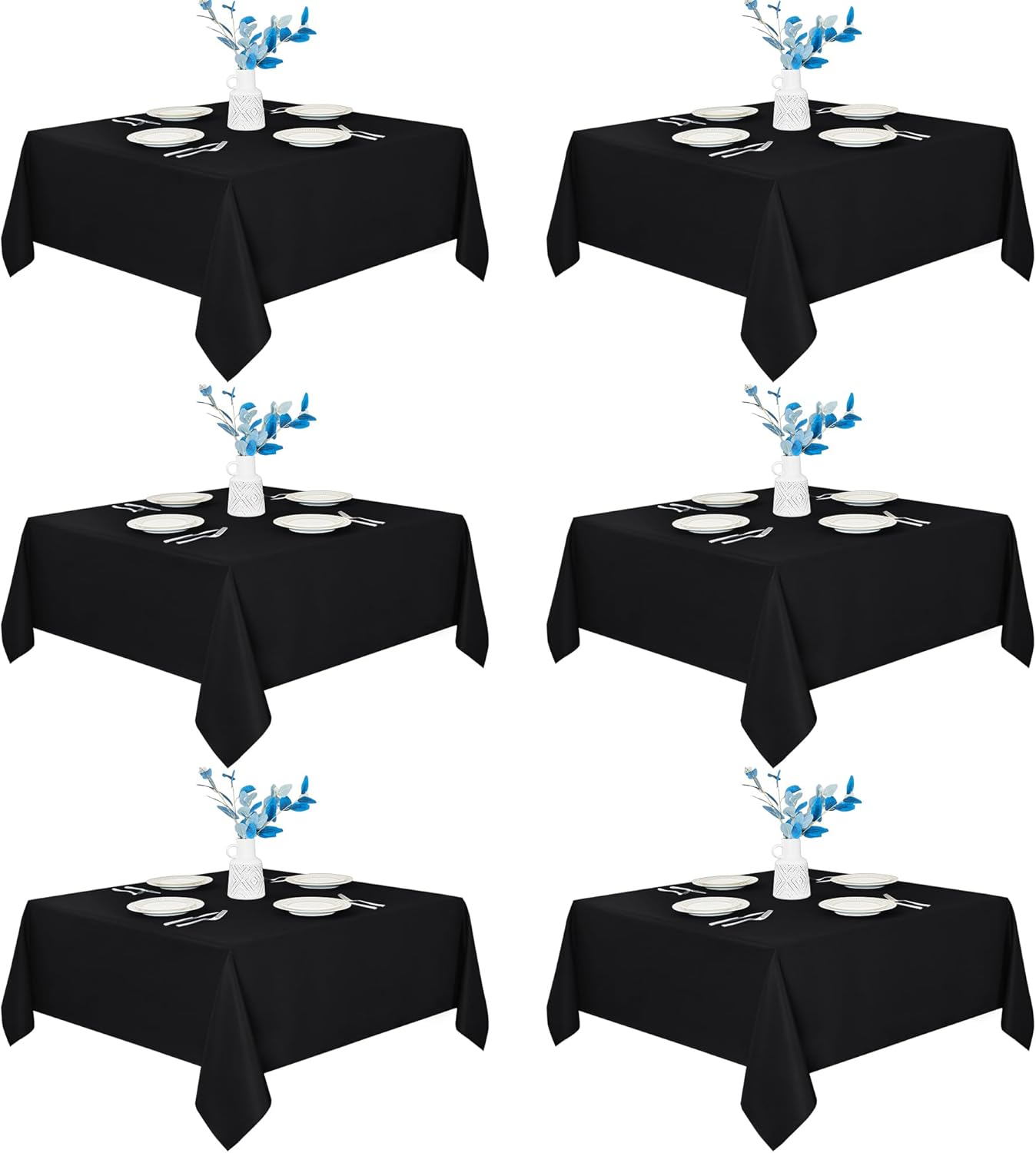 Fitable 6 Pack Black Square Tablecloths - 70 x 70 Inches - Stain Resistant and Reusable Table Clothes, Polyester Fabric Table Covers for Dining, Card Tables, Coffee Tables