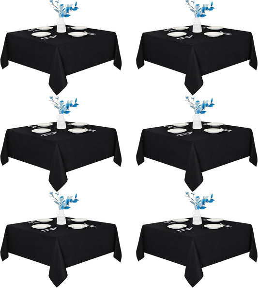 Fitable 6 Pack Black Square Tablecloths - 70 x 70 Inches - Stain Resistant and Reusable Table Clothes, Polyester Fabric Table Covers for Dining, Card Tables, Coffee Tables