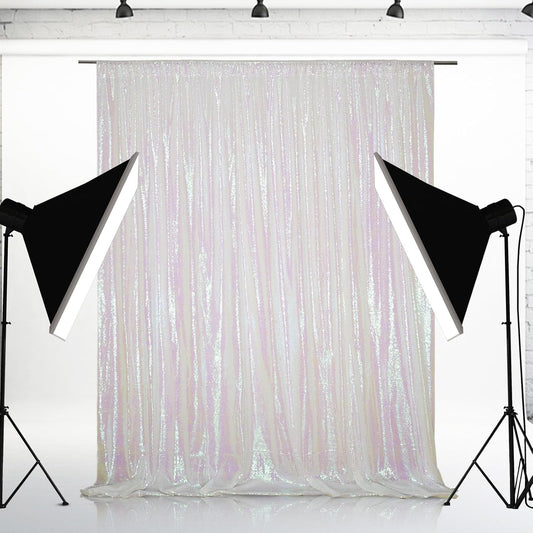 Eternal Beauty White Iridescent Sequin Backdrop, 10x10 Ft Glitter Background Curtains for Shimmer Photography Party Wedding Birthday Back Drop Decor