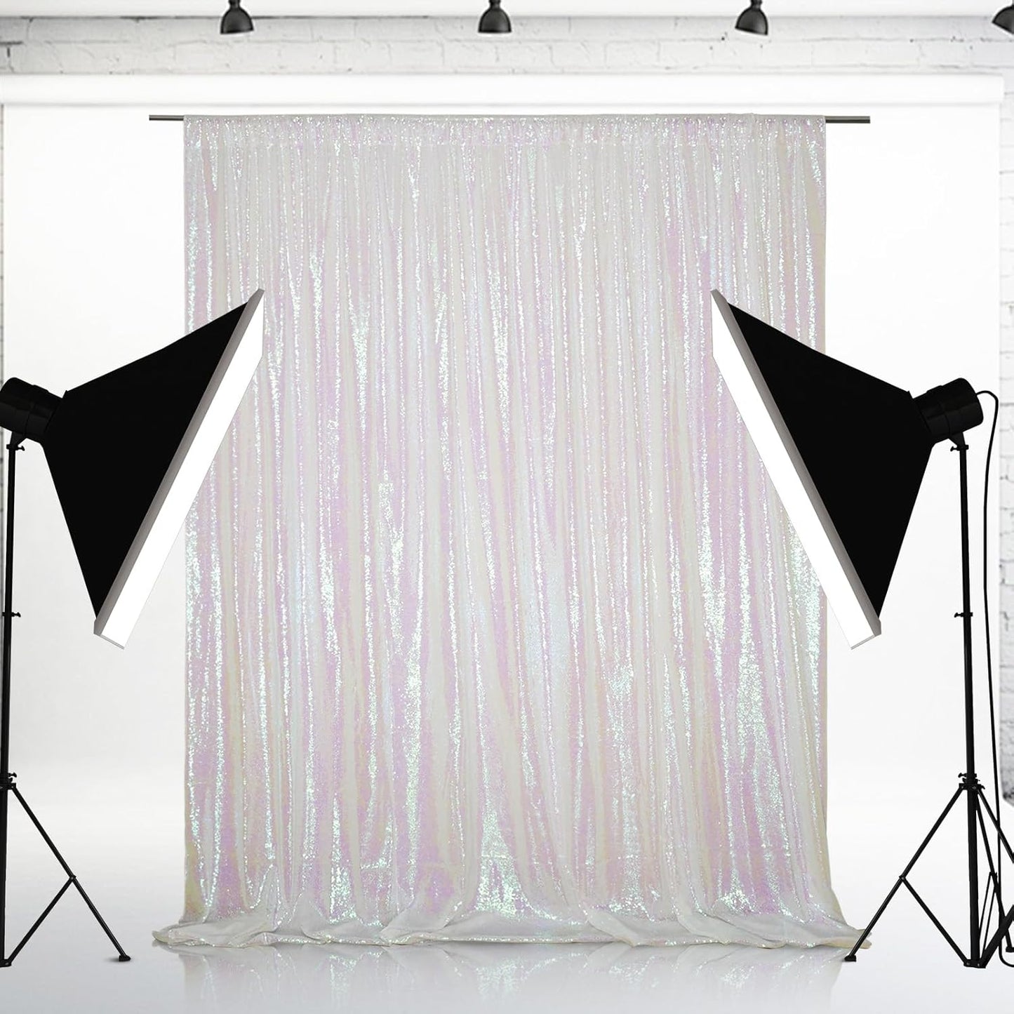 Eternal Beauty White Iridescent Sequin Backdrop, 6x6 Ft Glitter Background Curtains for Shimmer Photography Party Wedding Birthday Back Drop Decor