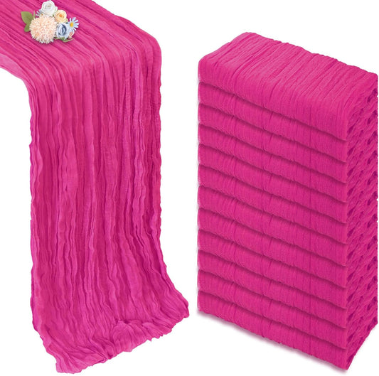 12 Pack Hot Pink Cheesecloth Table Runner 10ft Boho Gauze Fabric Cheese Cloth Table Runner 35 x 120 Inch Rustic Sheer Runner for Romantic Wedding Decor Baby Shower Party Table Centerpiece Decoration