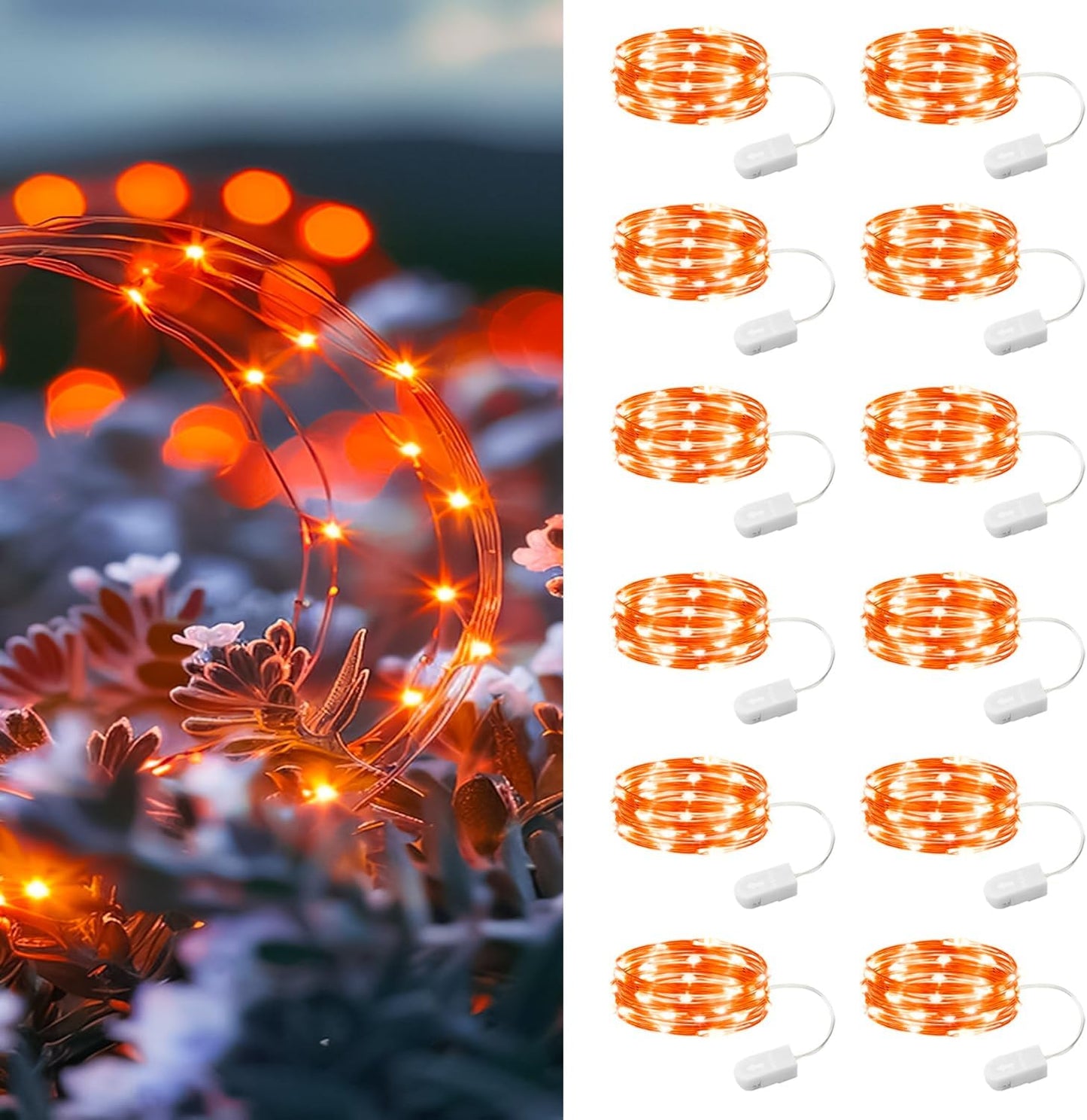 HXWEIYE 12 Pack 7ft 20LED Orange Fairy Lights Battery Operated for Mason Jar DIY Wedding Party Bedroom Patio Christmas Décor