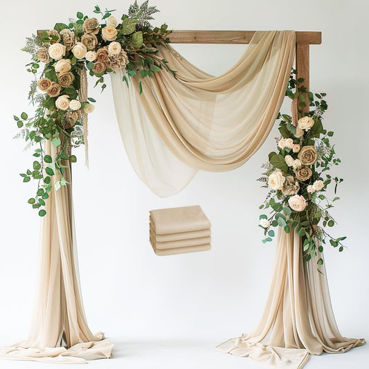 Wokceer Champagne Wedding Arch Draping Fabric Backdrop 4 Panels 28.7" X 20FT Sheer Drapes Fabric for Wedding Arbor Ceremony Party