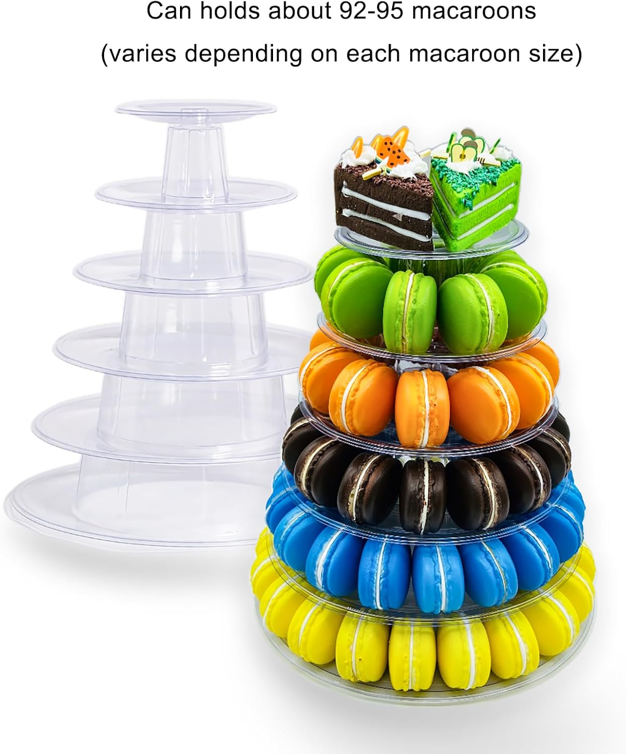 6 Tiers Macaroon Tower Stand, Round Macaron Tower Cake Display Rack Plastic Cupcake Stand Macarons Desserts Serving Tray for Birthday Wedding Party Decor (6 Tiers)